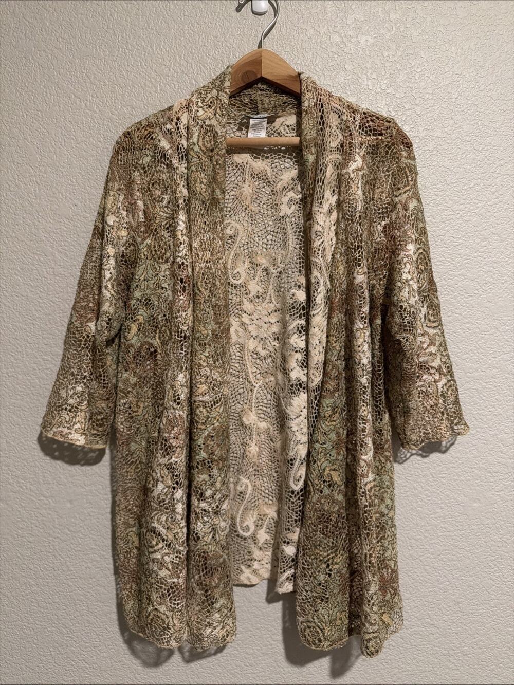 Vintage Open Front Cardigan Lace Boho Coastal Cottage Grunge Light Weight Hippie
